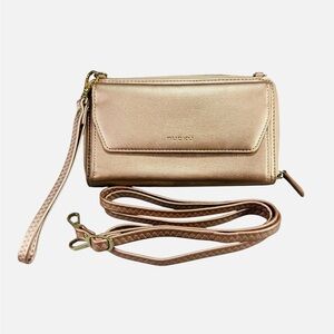 Nuoku RFID Womens Wallet Purse Wristlet Crossbody Bag Rose Metallic Rose Gold